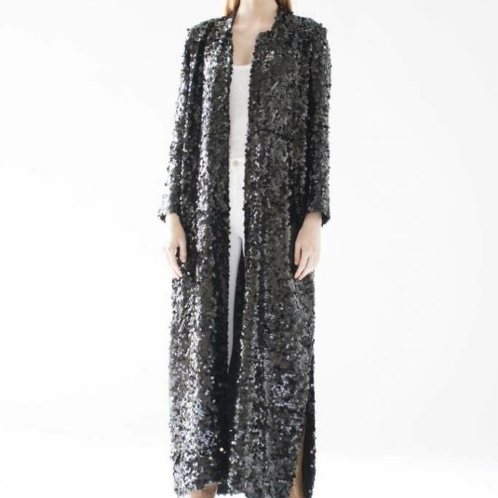 NWT WE ARE LEONE‎ BLACK MORGAN SEQUIN COAT SZ XS/S